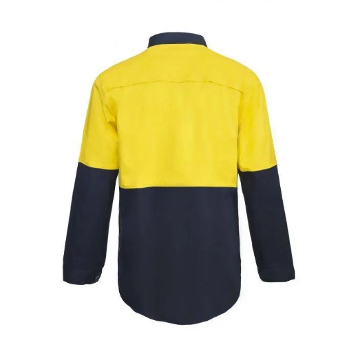 Picture of WorkCraft, Hi Vis Two Tone Half Placket Cotton Drill Shirt Wi Semi Gusset Sleeves